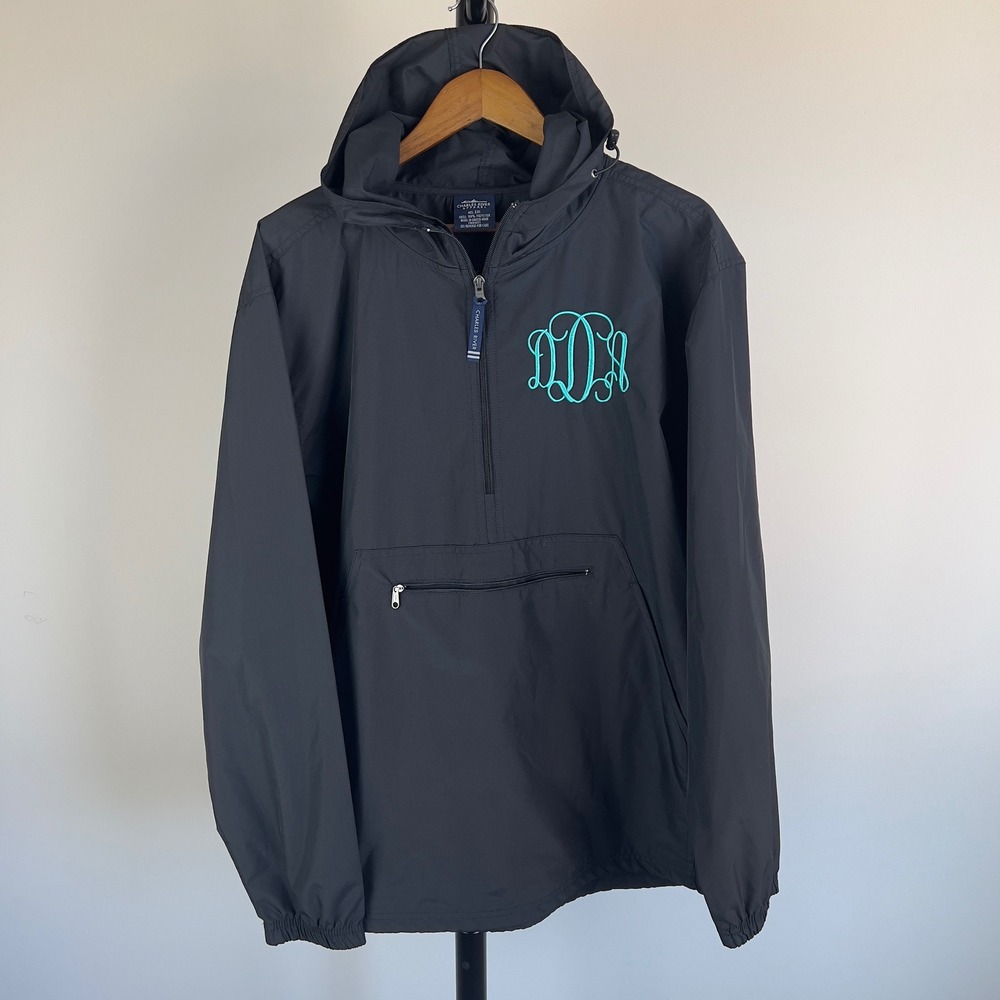 Charles River Apparel Black Quarter Zip Windbreaker Jacket XXL Monogrammed Teal
